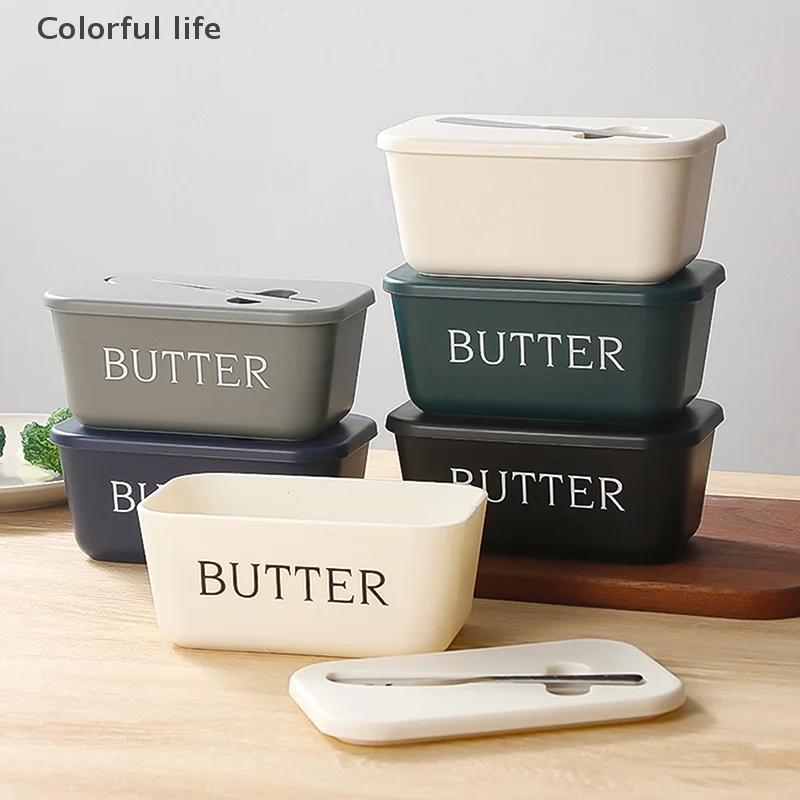 حاوية الزبدة الغذاء الصف PP صندوق مطعم مختومة صندوق تخزين طبق الجبن مع سكين تقطيع الزبدة أدوات المائدة الزبدة #2