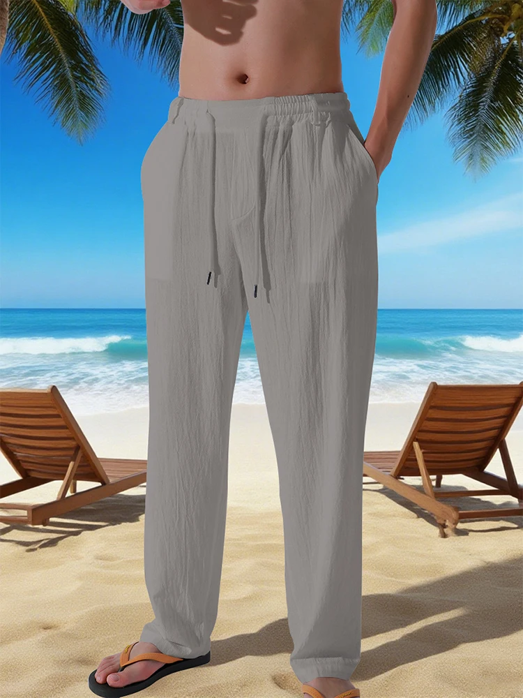 

Summer New Casual Solid Color Breathable Loose Straight Pants 2025 Autumn Fashion Mens Pants Daily Leisure Men's Linen Trousers