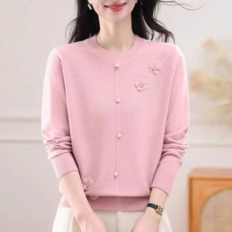 Tops para mamá joven, suéteres femeninos de mediana edad y ancianos, parte inferior de punto, Otoño Invierno, 2025