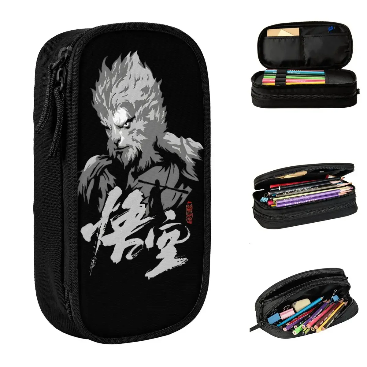 Black Myth Wukong Monkey King Pencil Case Pen Box Bags for Student Large Storage Office Gift Pencilcases