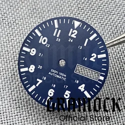 Gramock 29mm Matt Dial Fit NH35/NH36 Movement Watch Mod Accessories For Men Green Luminous White Numbers Doubel Day Date Windows