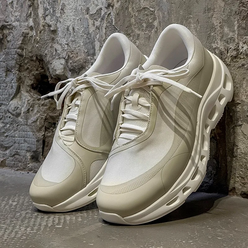New Streamlined Wave Color Blocked Men Thick Soled Casual Shoes Lightweight Breathable Shock-absorbing Outdoor Mesh Shoes