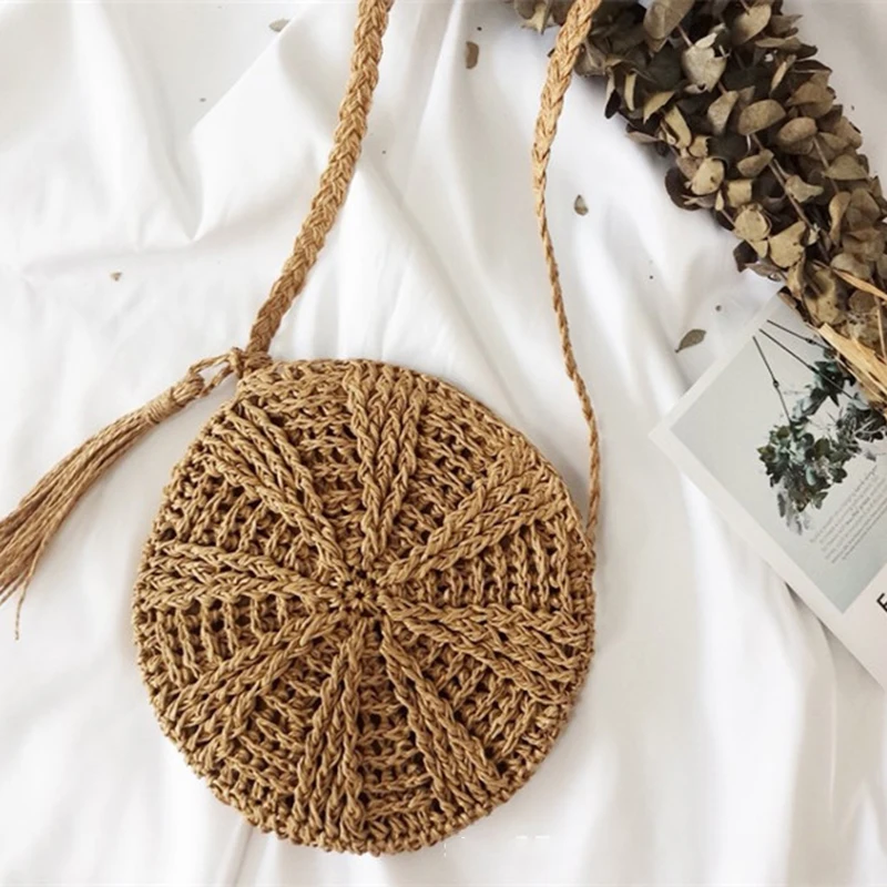 New Round Crossbody Straw Bag Casual Weaving Women's Bag Beach Bag For Girlfriends Gifts