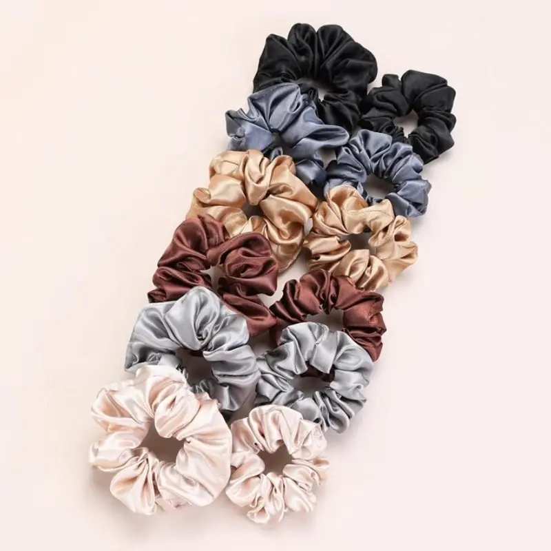 12pcs New Satin Fabric Sausage Loop Hair Rings Set Solid Colour Fabric Loop Hair Rope