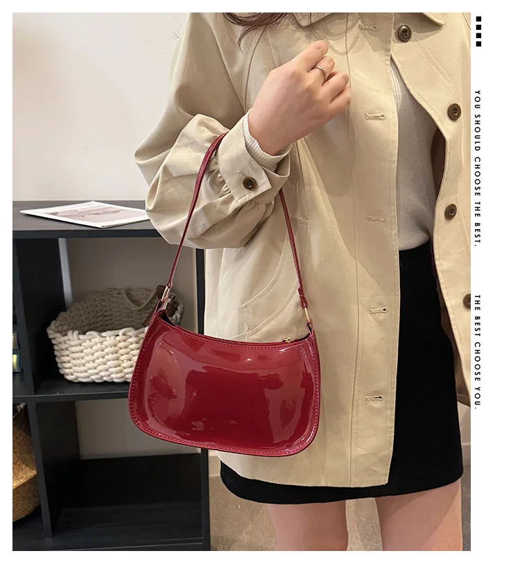 Glänzende Lackleder-Unterarmtasche Einfarbige Damen-Mini-Handtasche Modische Casual Schultertasche Tägliche Dating-Handtasche – Detail 1