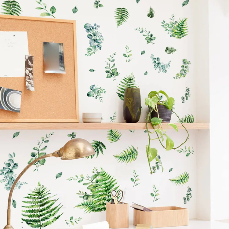 Wandaufkleber mit grünen Pflanzenblättern für Wohnzimmer, Hintergrunddekoration, Schlafzimmer, Verschönerung der Heimdekoration, selbstklebendes Wandbild – Detail 4