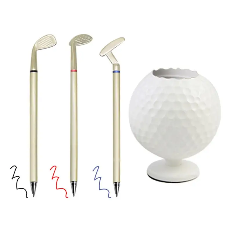 Mini Desktop Golf Ball Pen Golf Ball Model Desk Organizer With 3 Golf Pens Golf Desktop Gift Souvenir With Anti-Slip Base For