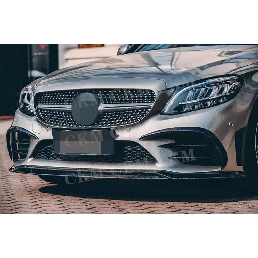 

Carbon Fiber for Benz C Class W205 C205 Sport 2019-2022 Front Bumper Fog Lamp Splitter Strip Trim Grille Cover Decoration