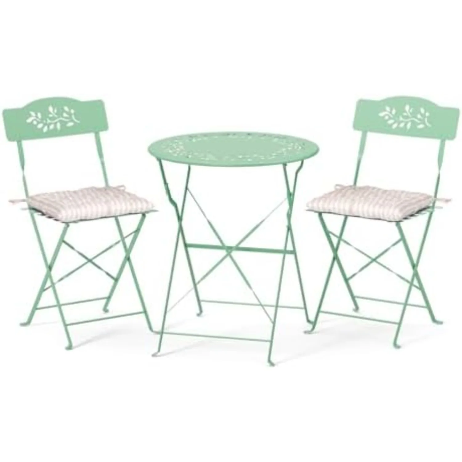 Outdoor Folding Bistro Table and Chairs Set of 2, 3-Piece Bistro Set with Olive Leaf Cutout Design and Comfortable