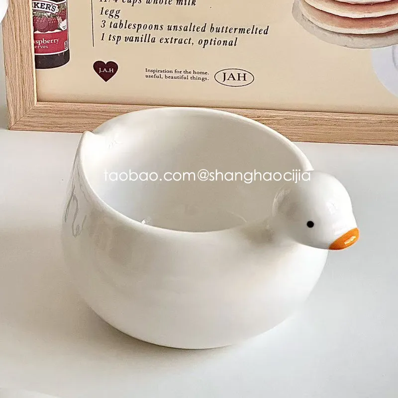 Ins Cute Duck Bowls Fashion Color-Blocking Ceramic Yogurt Bowl Creative Household Underglaze Color Kitchen Tableware