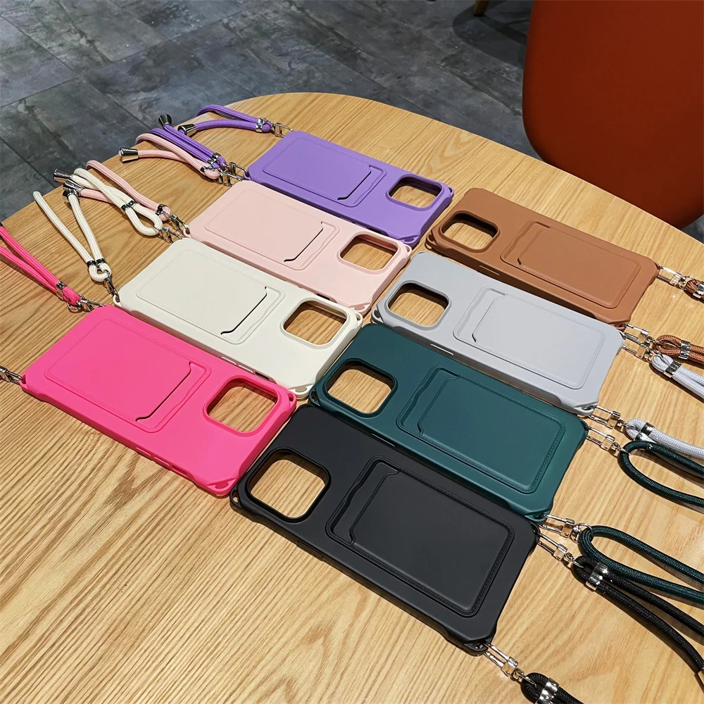 Shockproof Lanyard Case For iPhone 16 Pro Max 14 12 11 13 Mini 16 Plus 15 Pro Card Slot Holder Crossbody Necklace Strap Cover