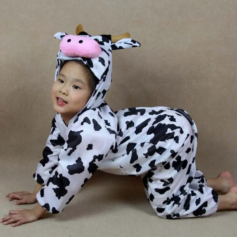 Traje animal dos desenhos animados para crianças, vaca leiteira, macacão desempenho, trajes de festa de Halloween, menino e menina