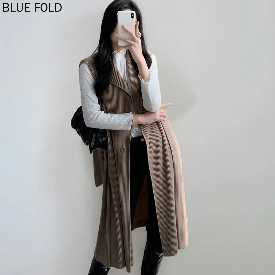 

Miyake Vest Women's Suit Collar Commuting Fashion Lapel Loose Large Size Medium and Long Style High-end Temperament Vest Jacket