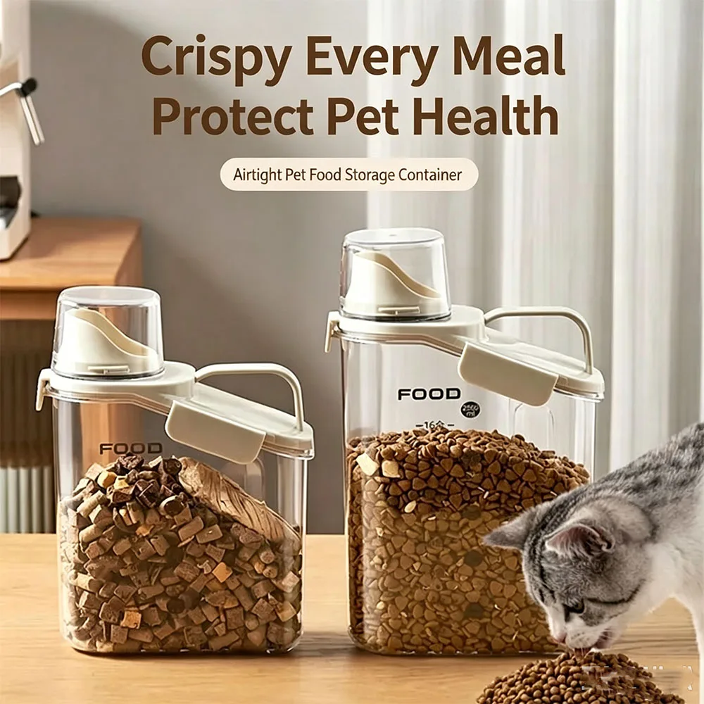 Airtight Pet Food Storage Container , Seal Dry Food Dispenser, Portable Handle Dog Cat Grain Storage Bin For Kitchen Cbinet