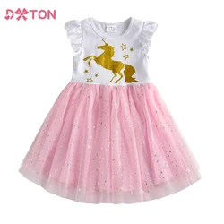 DXTON Kids Unicorn Dress Toddlers Infantil Vestidos Girls Summer Sleeveless Dresses Girls Birthday Party Princess Pink Dresses
