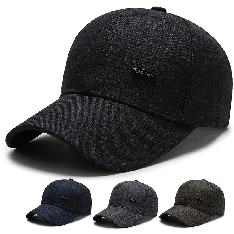 

Elderly Spring And Autumn Plaid Fabric Old Man Grandpa Baeball Cap Simple Middle Aged Dad Hat Trendy