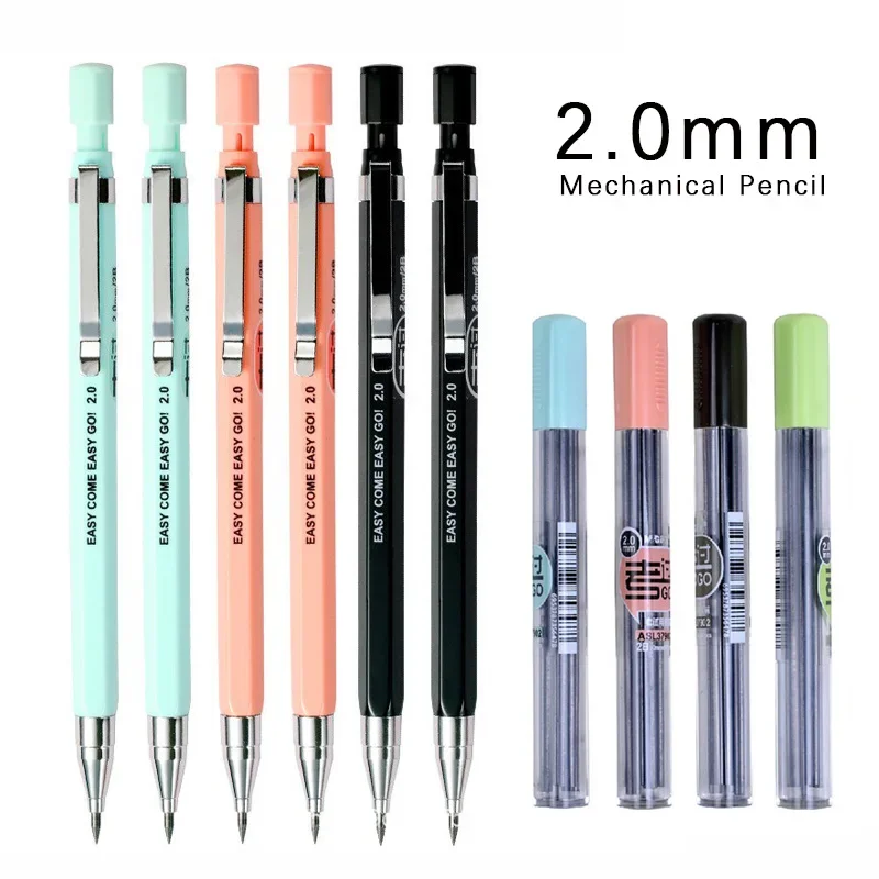 Lápiz mecánico de 2,0mm, 3 uds., pintura de dibujo, juego de lápices automáticos, suministros para estudiantes, oficina, escuela, papelería Kawaii