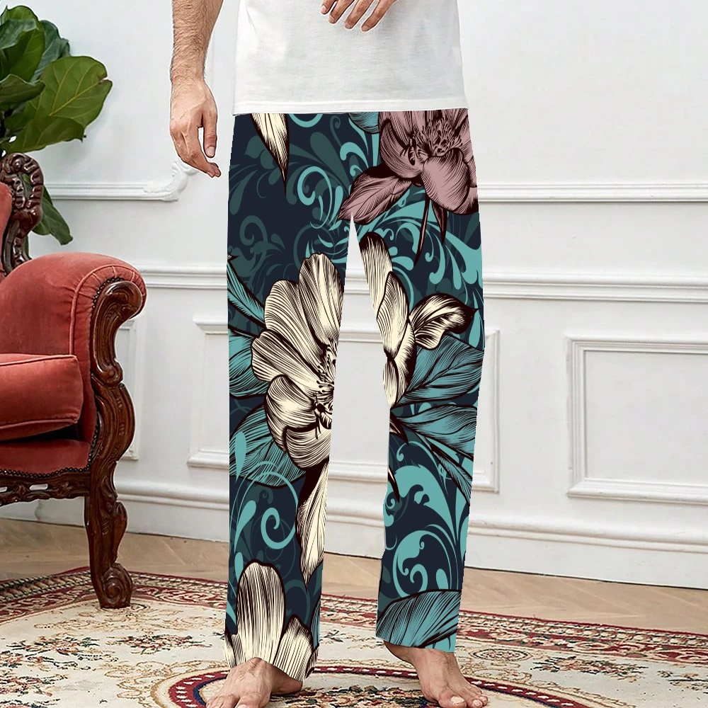 Flower Pajama Pants Mens Womens Lounge Pants Super Soft Unisex Sleep Pajama Bottoms with Pockets Drawstring