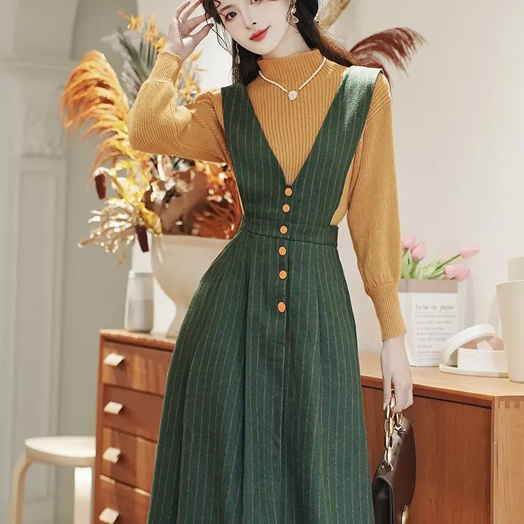 

Комплект из двух предметов: вязаный свитер и длинная юбка для женщин, осенне-зимний модный базовый комплект во французском стиле