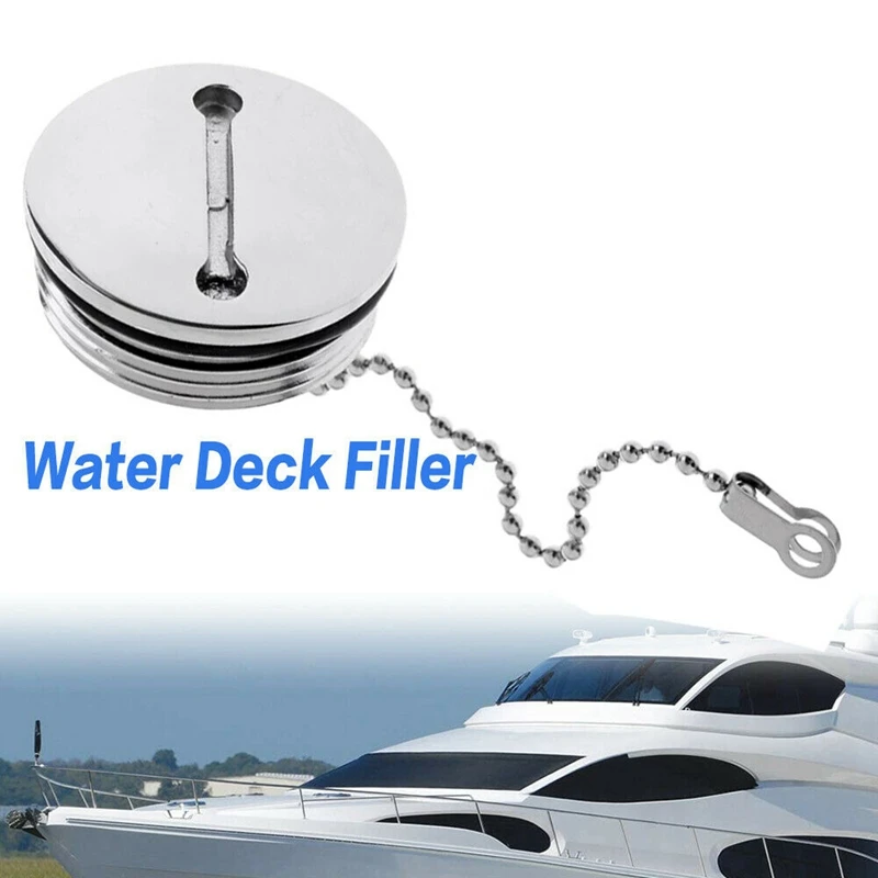 

B0a-tBoat Deck Fill Filler Replacement Cap with Chain Stainless Steel Fuel Water