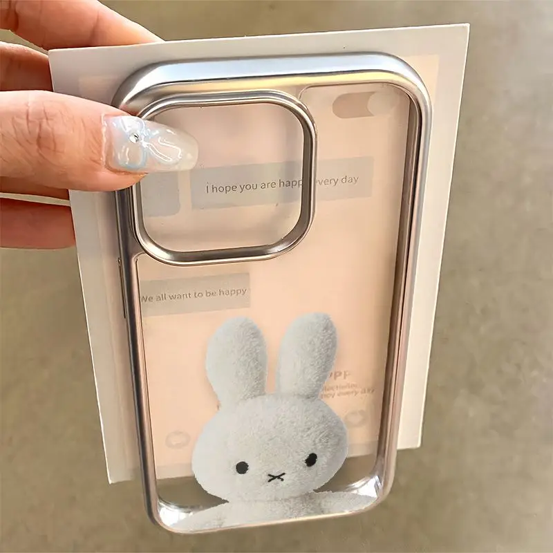 Kawaii Miffy Phone Case 7/8/XS/XR/11/12/13/14/15/16 ProMax Electroplated TPU Phone Case Christmas Toy Gift