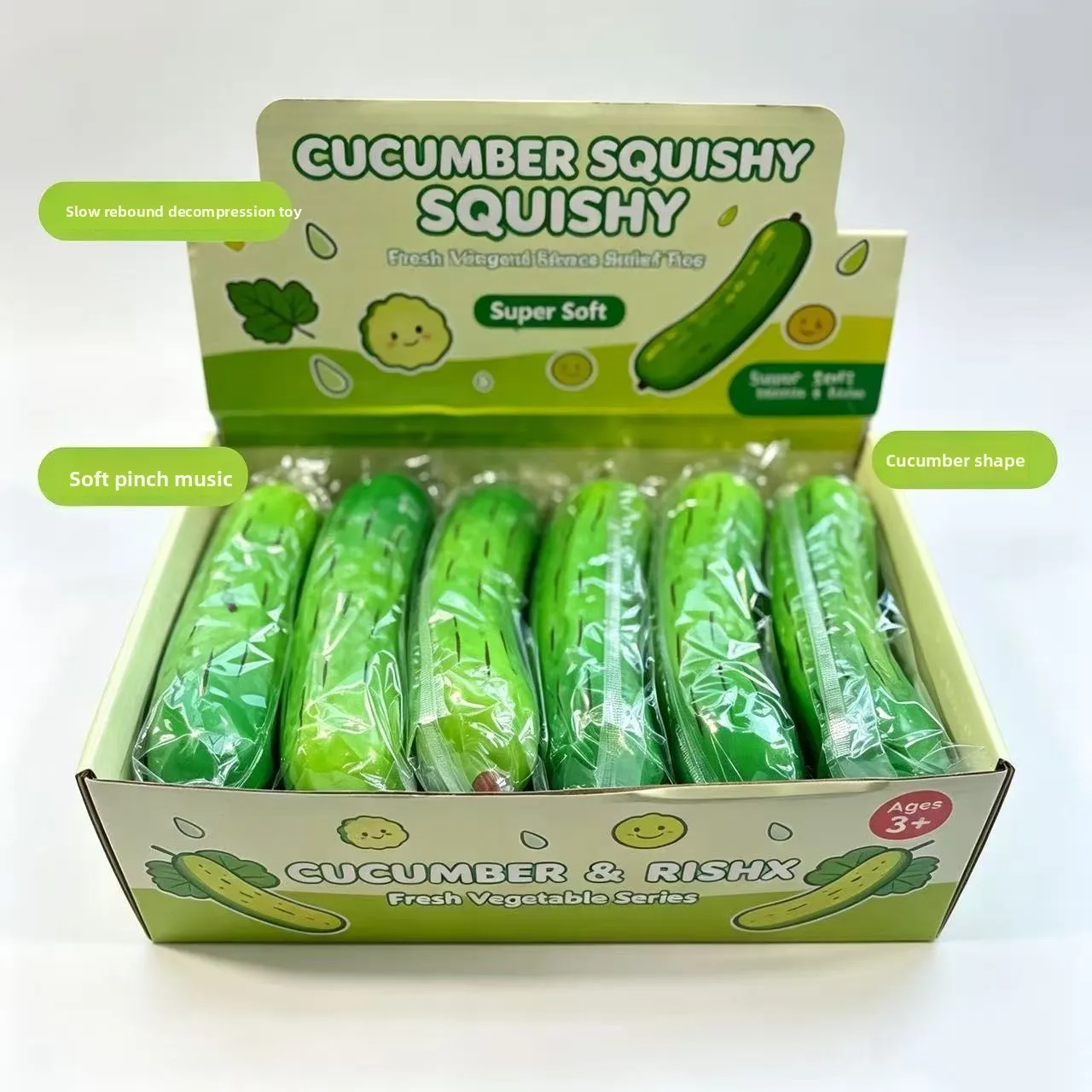 Hot Selling PU Slow Rising Squishy Toy Realistic Cucumber Fruit Squeeze Stress Relief Decompression Fidget Toy Prop Model