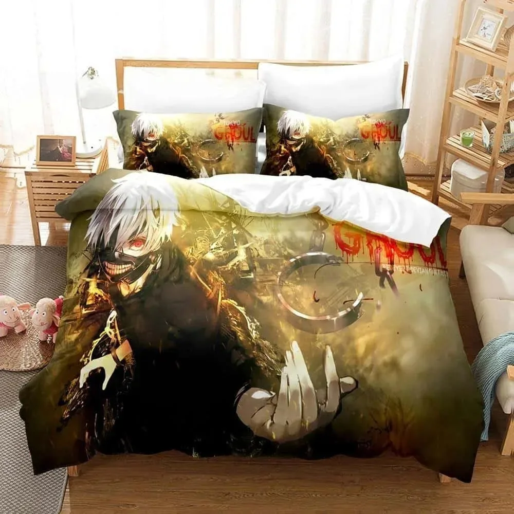 

3D Print Anime Bed Sheet Set Tokyo Ghoul Bedding Set Single Twin Full Queen King Size Bed Set Aldult Kid Bedroom Duvetcover Sets