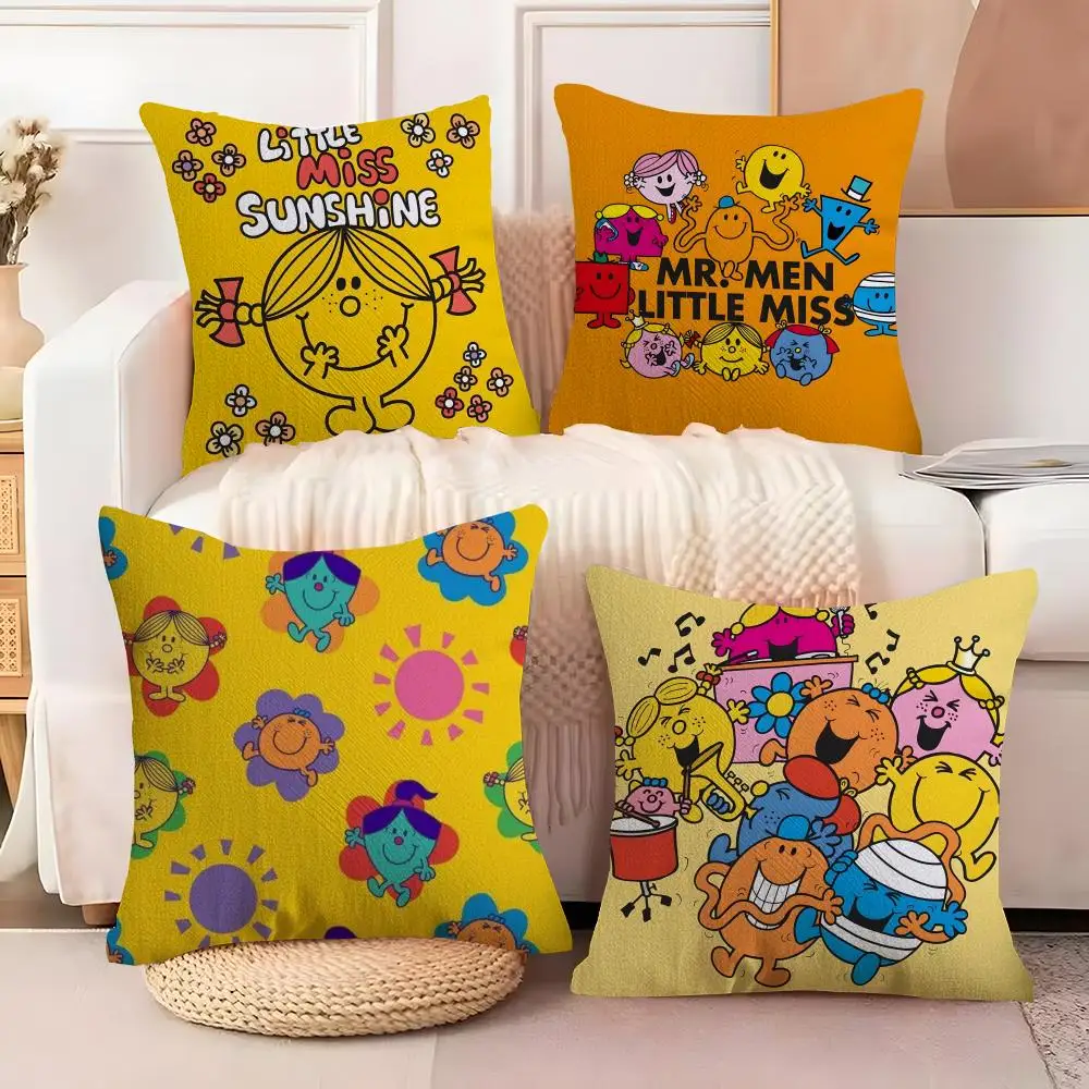 Mr. Men and L-Little Miss Cushion Cover Soft Plush Fabric Double-Sided Printed Sofa Cushion Cover for All Seasons Home DecorGift