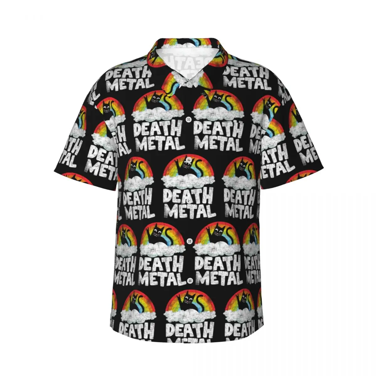 

Забавный подарок Death Metal Cat, радужные мужские рубашки в стиле хэви-метал, гавайская рубашка с коротким рукавом, модные топы с лацканами для летнего пляжа