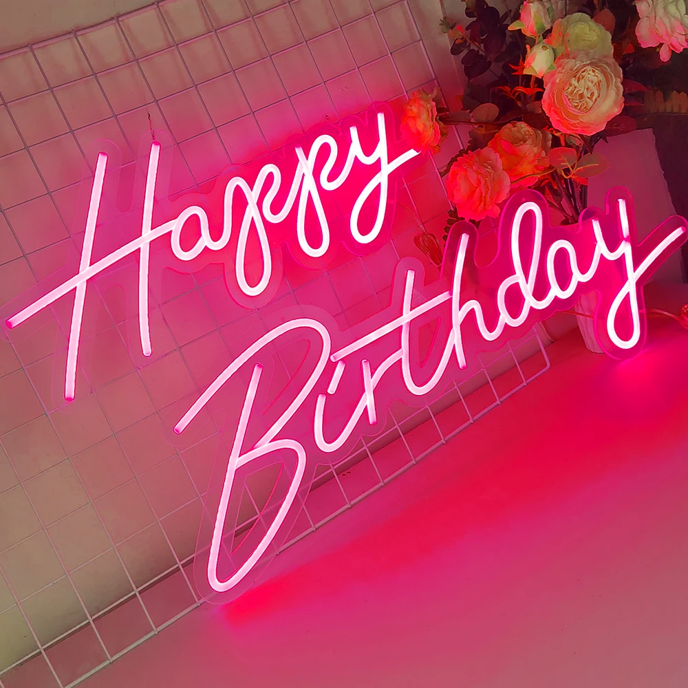 30in LED Happy Birthday Neon Birthday Party Sign Party Congratulations Party Gift, RGB Regulowana litera Podświetlane tło Decora