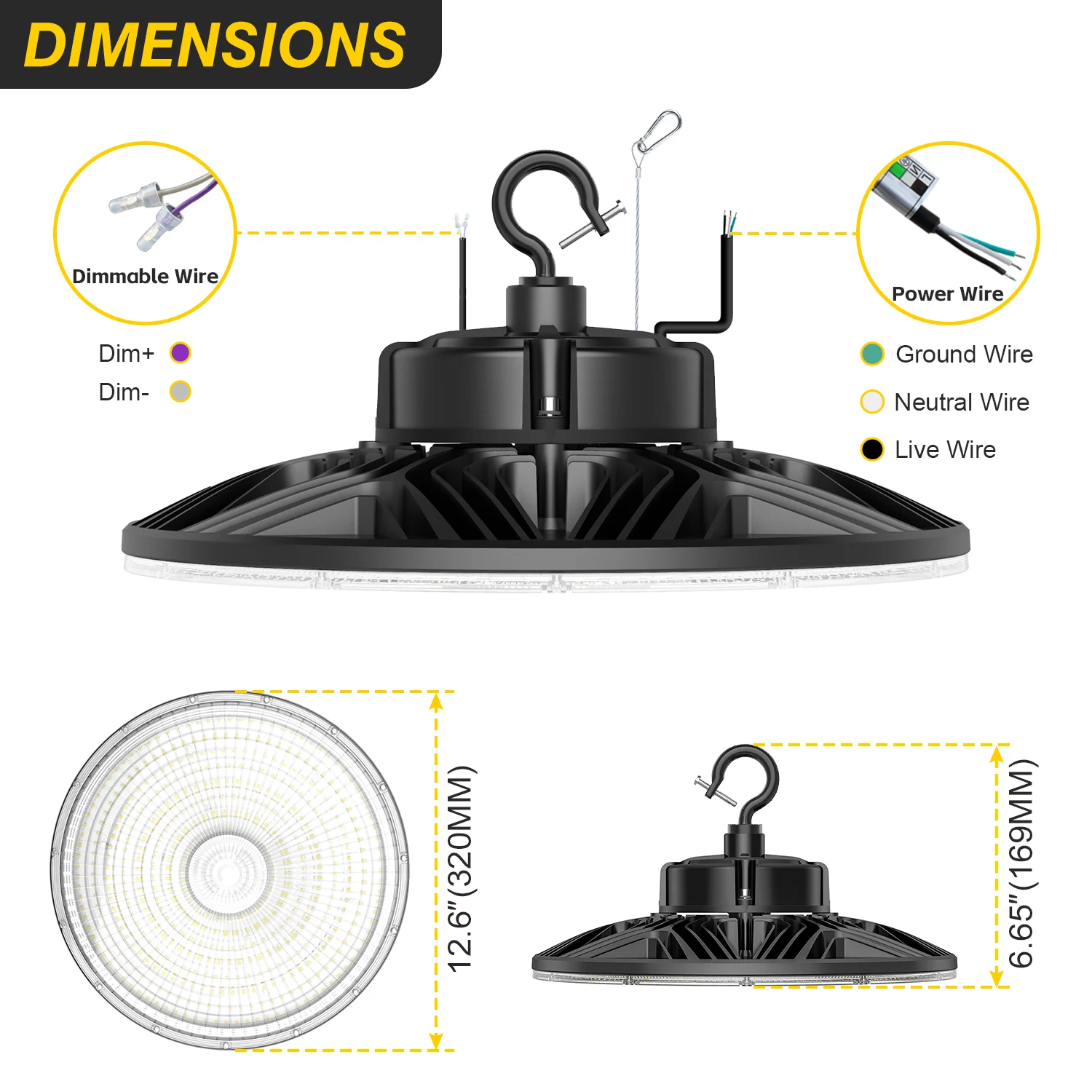 Luz LED UFO de 200W para techos altos, accesorio de iluminación regulable de 0-10V, IP65, 5000K, para almacén comercial, taller y gimnasio