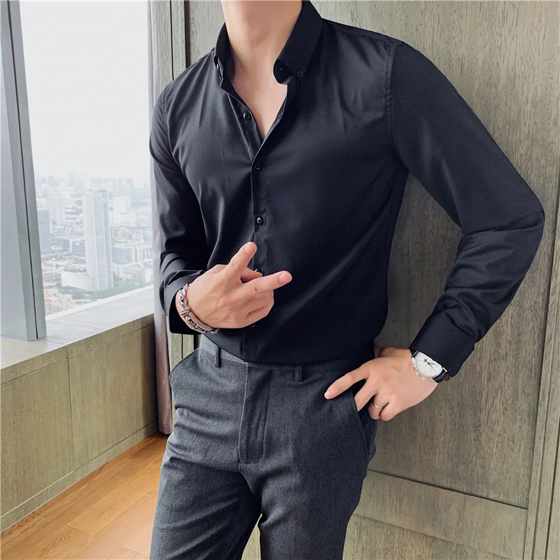 Camisa elástica masculina ultra elástica de 4 vias - verde esmeralda slim fit com botão para baixo escritório casual resistente a rugas conforto S-7XL