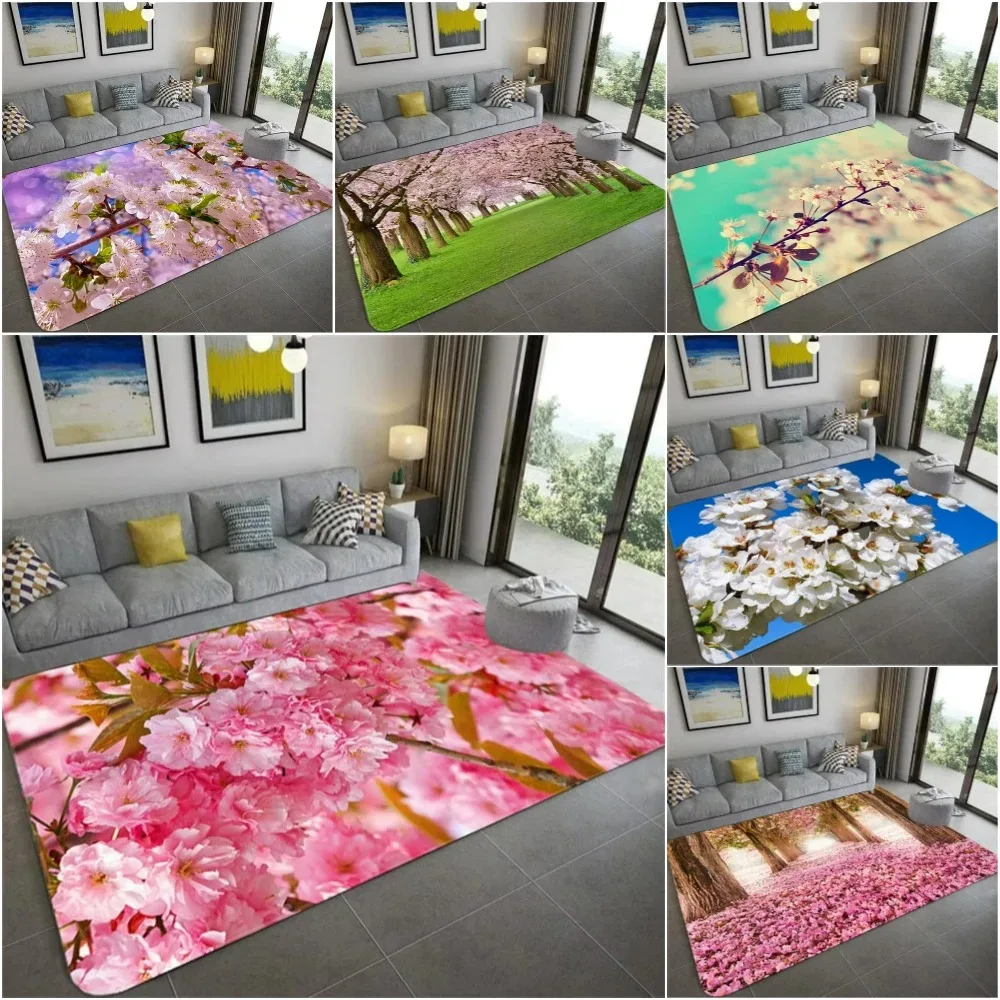 

Скандинавский ковер с цветочным принтом вишни, большой декор для гостиной, нескользящий напольный коврик для спальни, дивана, мягкий розовый цветочный дизайн