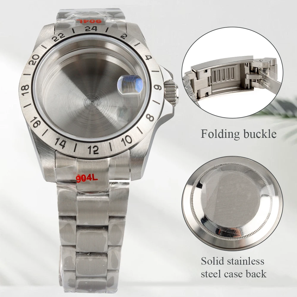 

NH35 39mm Watch Case For Explore 24 Hour Steel Bezel Case Fit NH34 NH35 NH36 NH38 Movement 28.5mm Dial Oyster/Jubilee Bracelet