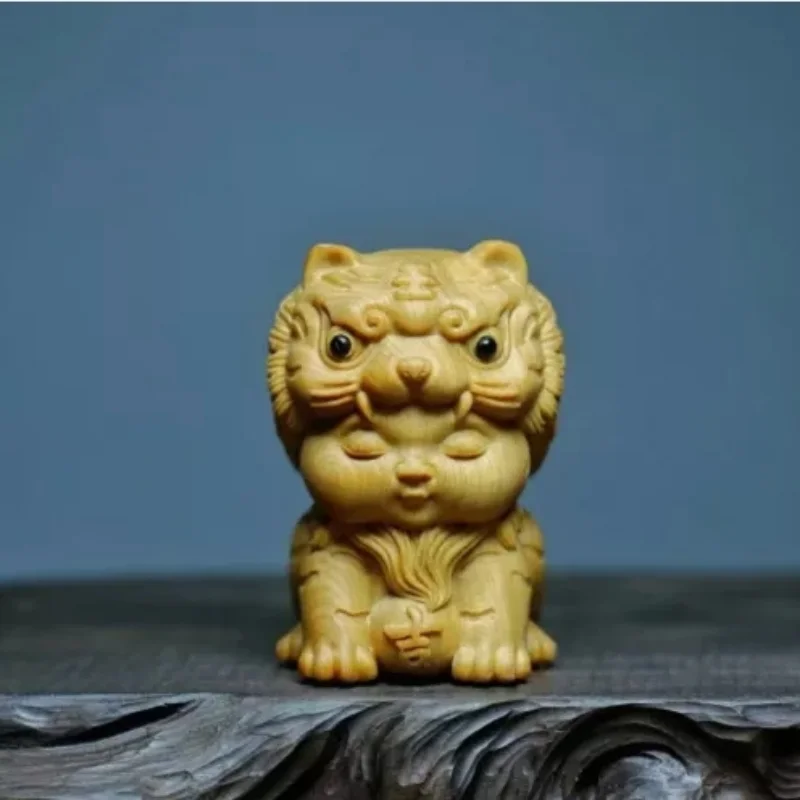 Wooden Tiger Baby Decorative Small Ornaments Hand-carved Cute Mini Art Statue
