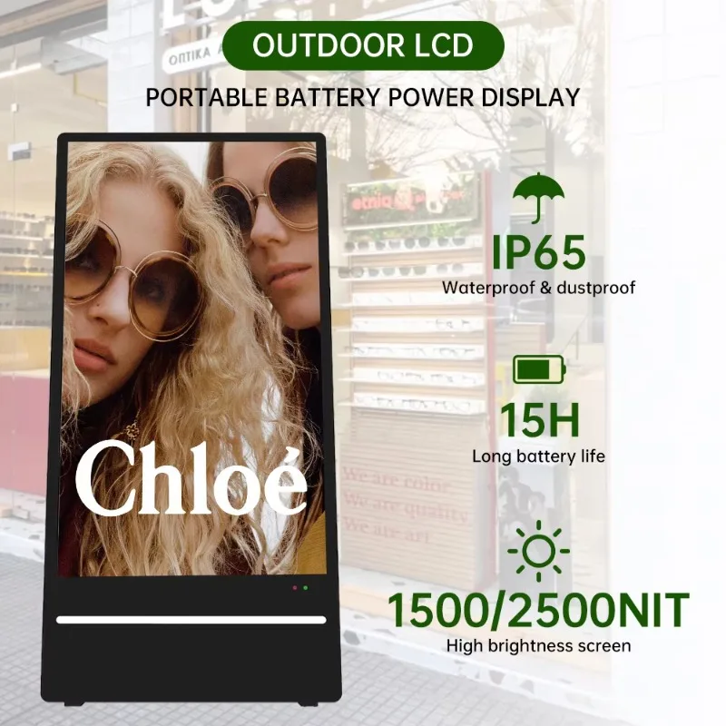IP65 Waterproof Outdoor Digital Signage 43 Inch Rechargeable Battery Powered Display Movable Totem for Events Retail