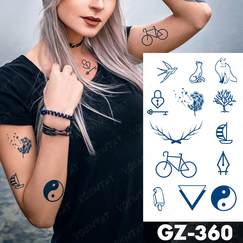 

Waterproof Temporary Tattoo Sticker Body Art Genipin Herbal Cat Fox Bird Tree Gossip Semi-Permanent Juice Lasting Ink Fake Tatoo