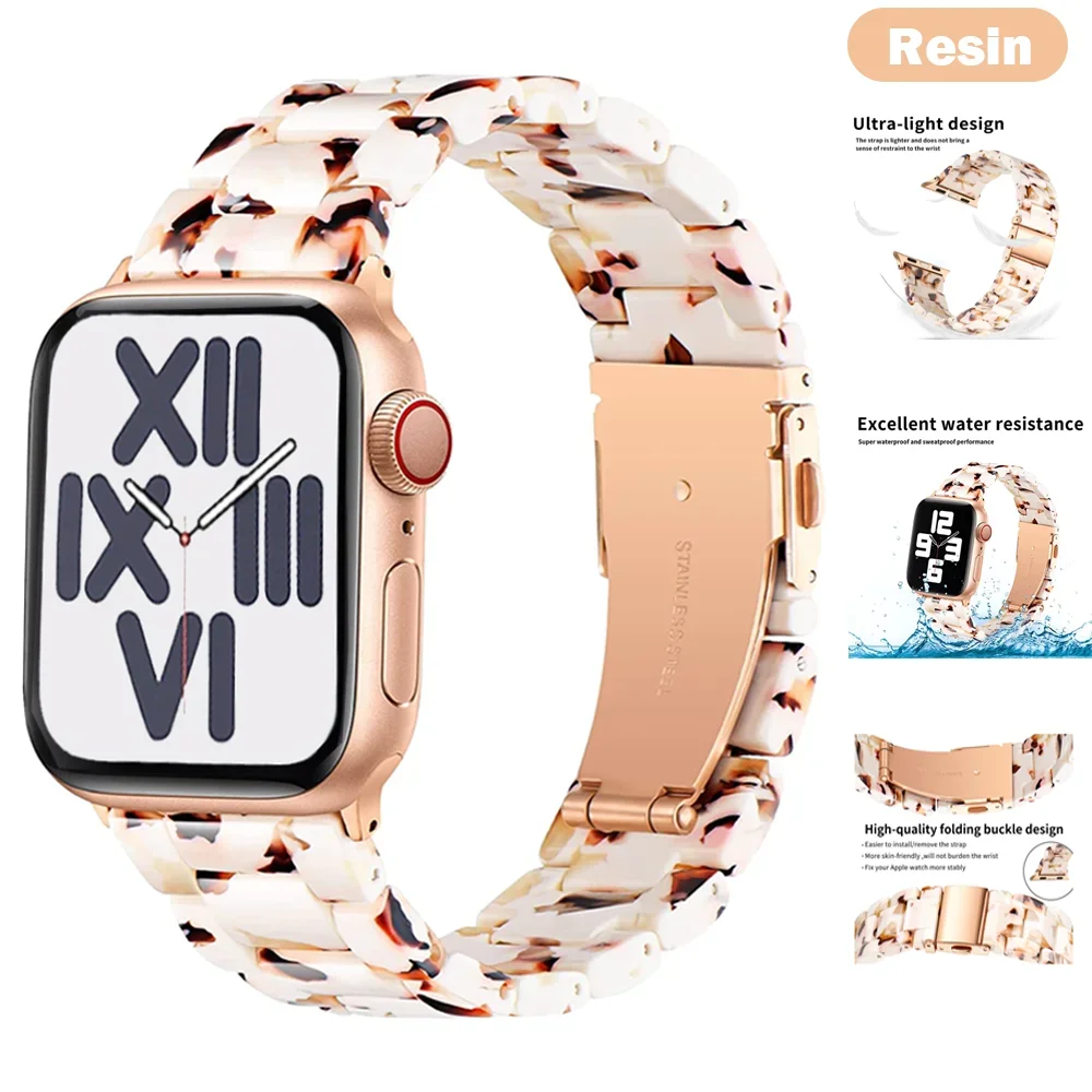 Luxury Resin strap for Apple Watch Ultra 2 Band 49mm 45mm 41mm 40mm 44mm 38mm 42mm Link bracelet iwatch series 9 7 8 6 se 5 4 3