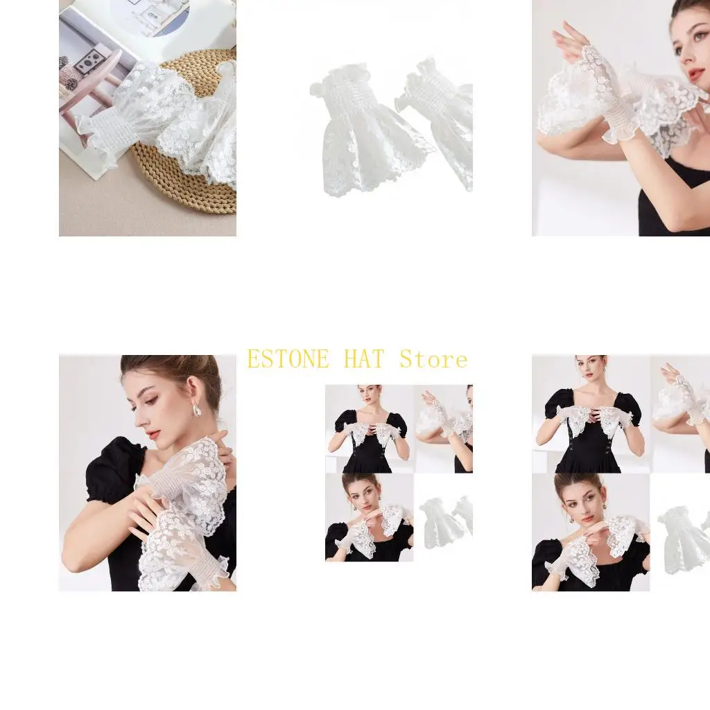 49MF 1 Pair Delicate Flower Embroidery Hand Sleeves Removable Cuffs Wrist Perfect For Photoshoots And Stylish Outfits