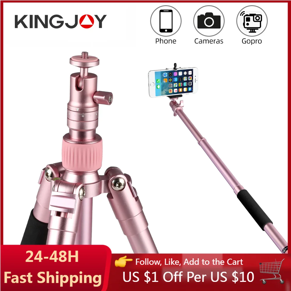 

KINGJOY Travel Camera Tripod Portable Lightweight Monopod Adjustable Phone Selfie Stick Aluminum Stand for Photography or Live