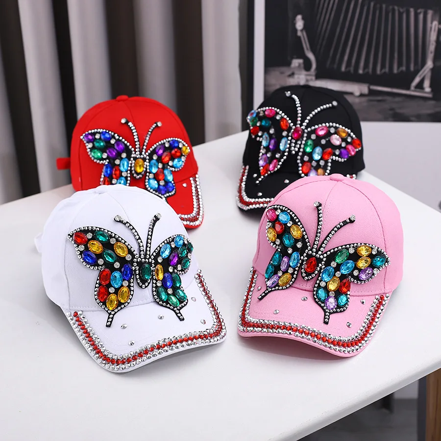 Women's Fashion Butterfly Diamond-encrusted Cowboy Baseball Cap Sunshade Cap Street Casual Everything Bounce Hat  Sunscreen Hat