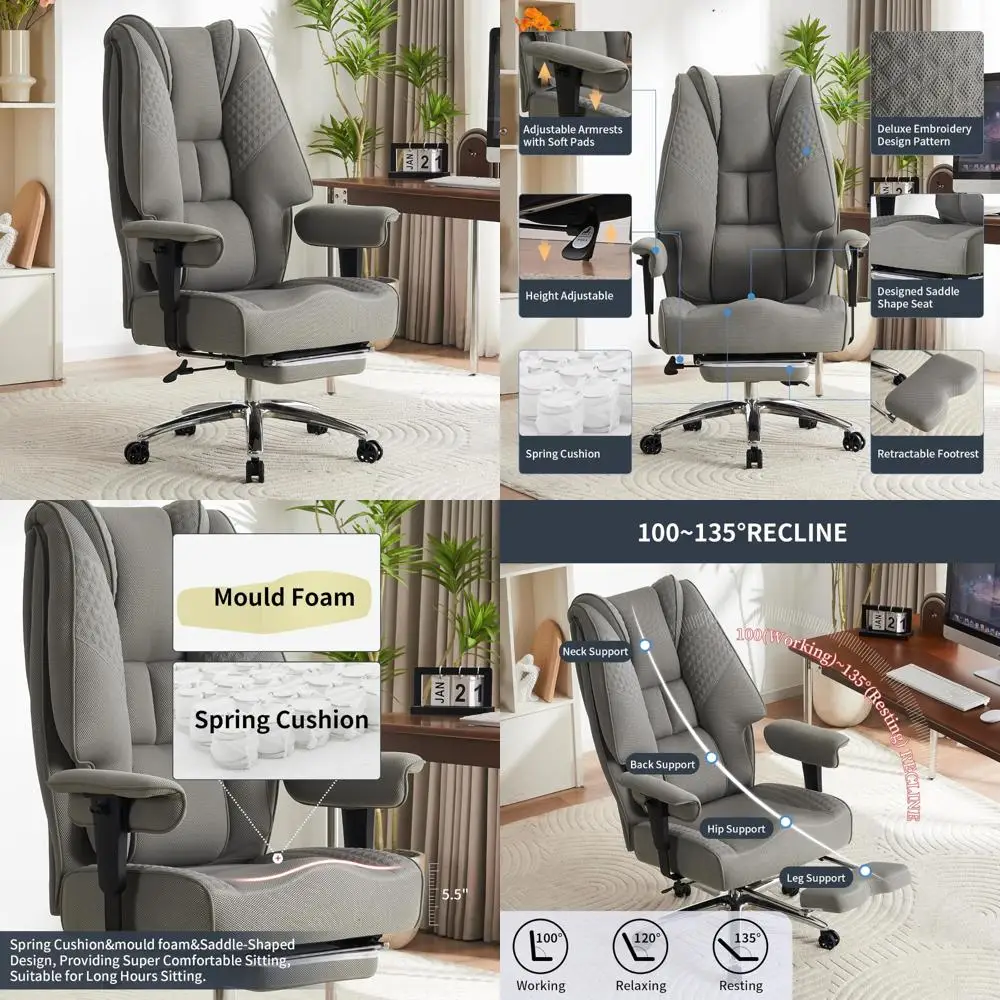 

Роскошное кожаное офисное кресло с высокой спинкой, поддерживающее до 400 фунтов, с широким сиденьем и подставкой для ног, эргономичный дизайн для поясничной поддержки