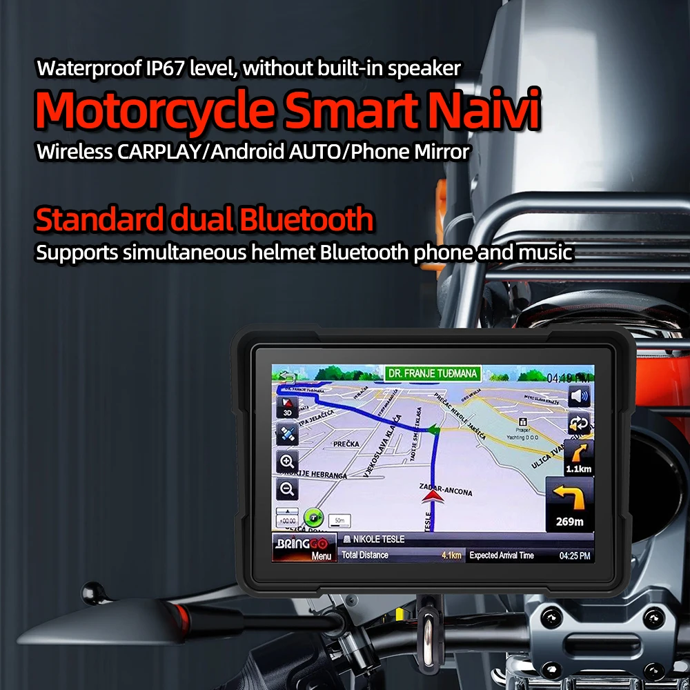 5 Inch Motorfiets Draadloze Carplay Android Auto Draagbare Navigatie Gps Scherm Voor Kawasaki Ninja ZX-10RR 2017-2021 2022 2023