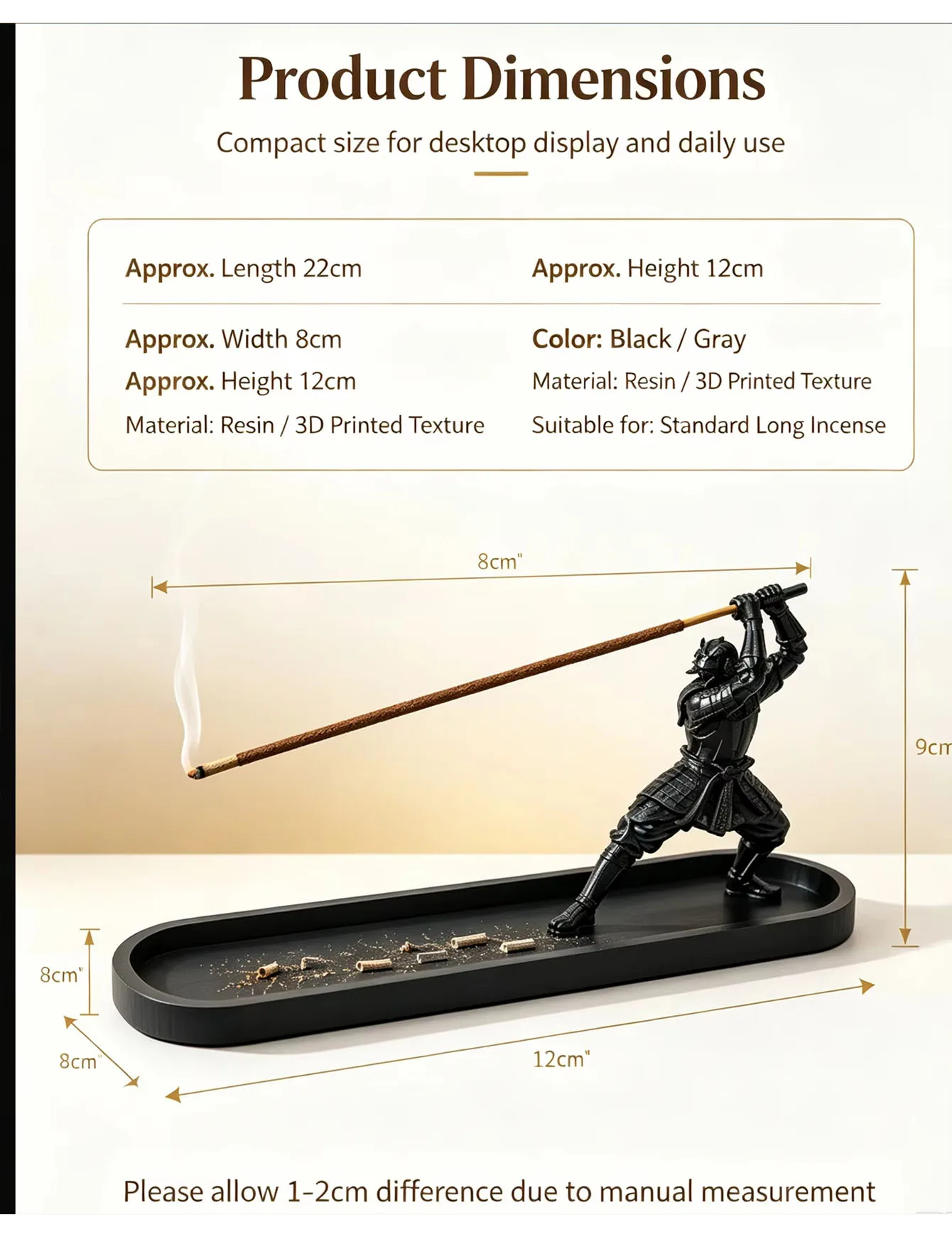 25X8X10cm Japanese Incense Burner W/Ash Catcher, Ceramic Stick Holder For Home Living Room, Decorative Office Yoga Room Entryway