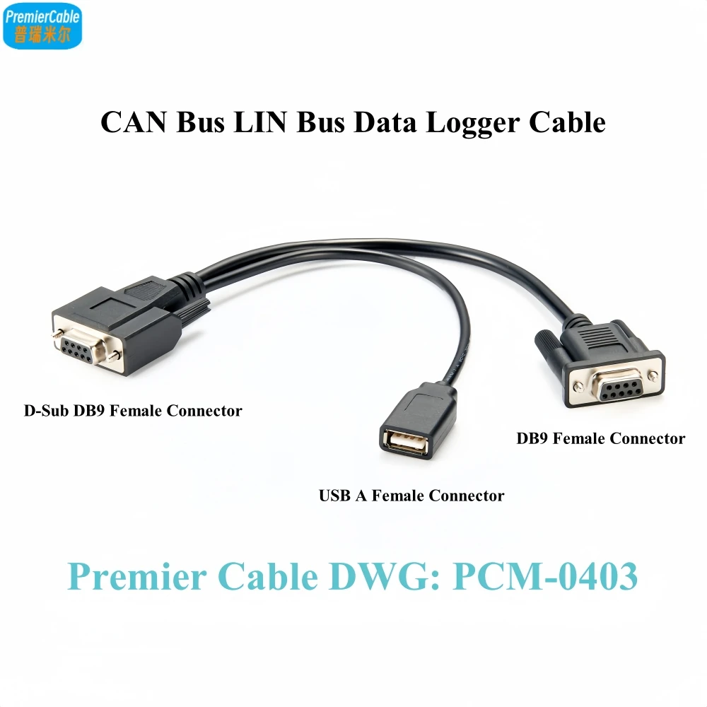 CAN Bus LIN Bus Data Logger Cable D-Sub DB9 Female to Female and USB A Female Cable with power supply for USB WiFi router