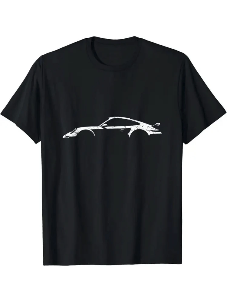 

100% Cotton Men's Sports Car Print T-Shirt, Black Round Neck Short Sleeve Casual Tee for Outdoor Sports & Holiday Gifts.