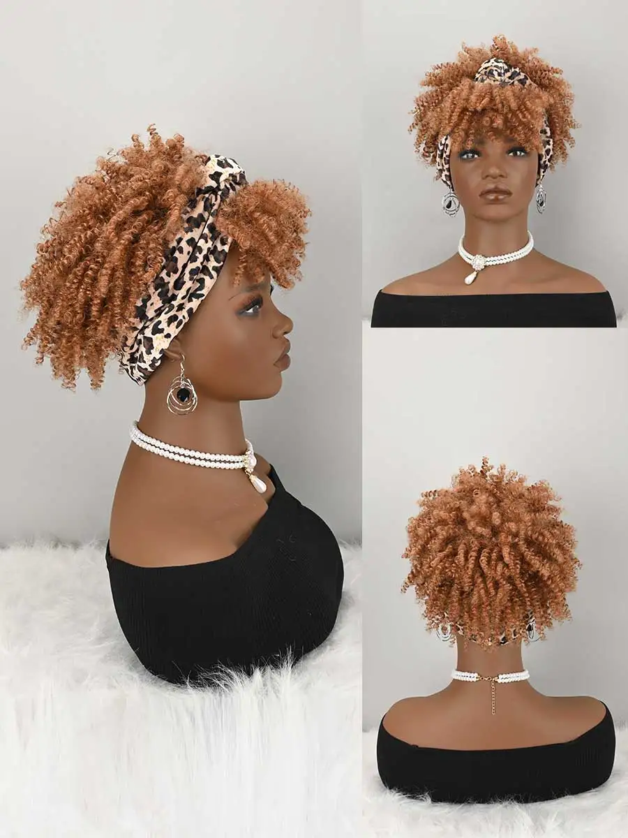 Headband Wigs For Women Afro Kinky Curly Wig With Synthetic Short Hair Wigs With Headband Attached Headwrap Wigs Kinky