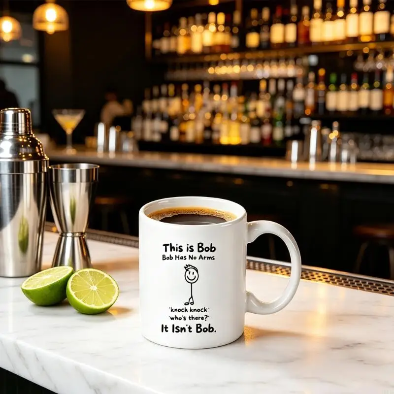 Ceramic Coffee Cup with Humorous Quote Accent and Handle, White Novelty Mug Drinkware for Tea or Milk, Daily Desk Use, Home B03E