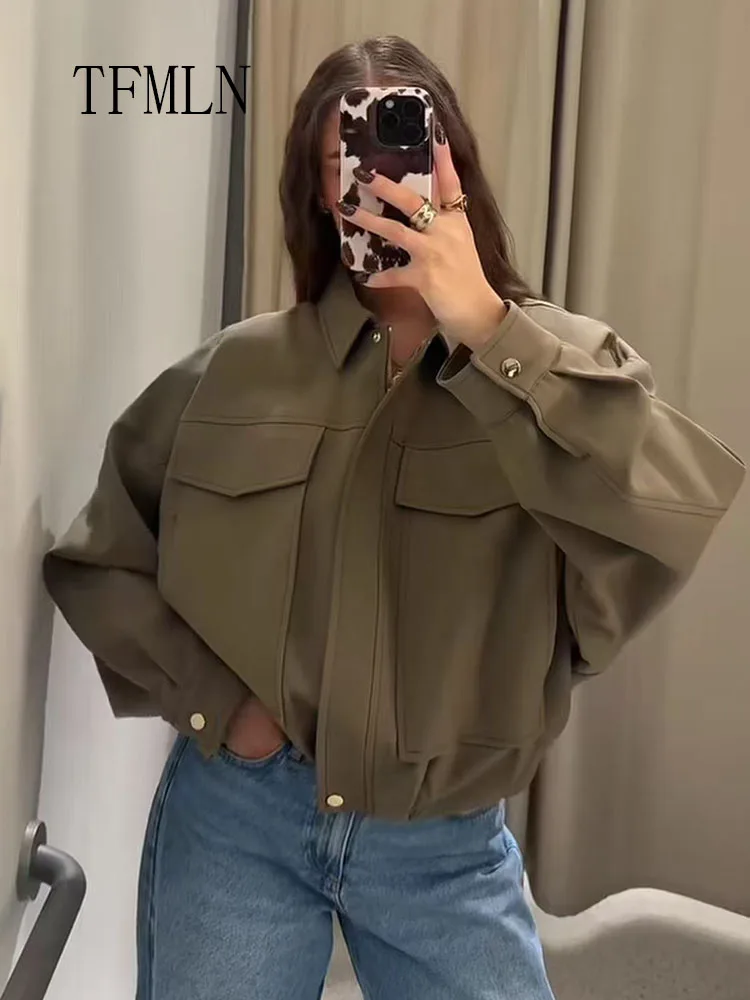 

Женские куртки-бомберы больших размеров, весна-осень 2026, модные шикарные свободные плиссированные пальто с лацканами, винтажная уличная верхняя одежда с карманами