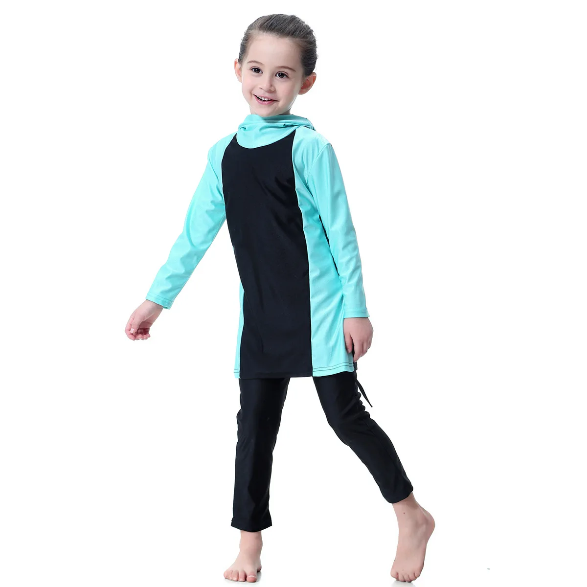 Muslim Swimsuit for Girl traditional fashion Elegant Teenager Sports Clothing High Strecth Swimming Suit Black Swimwear